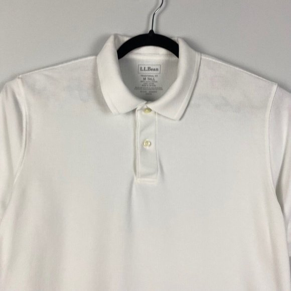 LL Bean Mens Premium Double Polo Banded Short-Sleeve No Pocket White Medium Tall - Picture 2 of 8